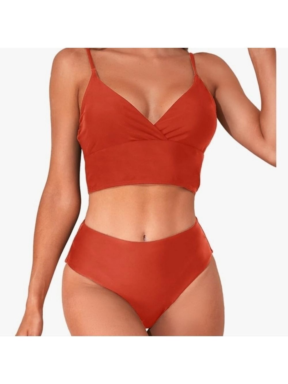 ZAFUL Women's High Waisted Rust Bikini Set V-Neck Bathing Suit  NWT Size 12